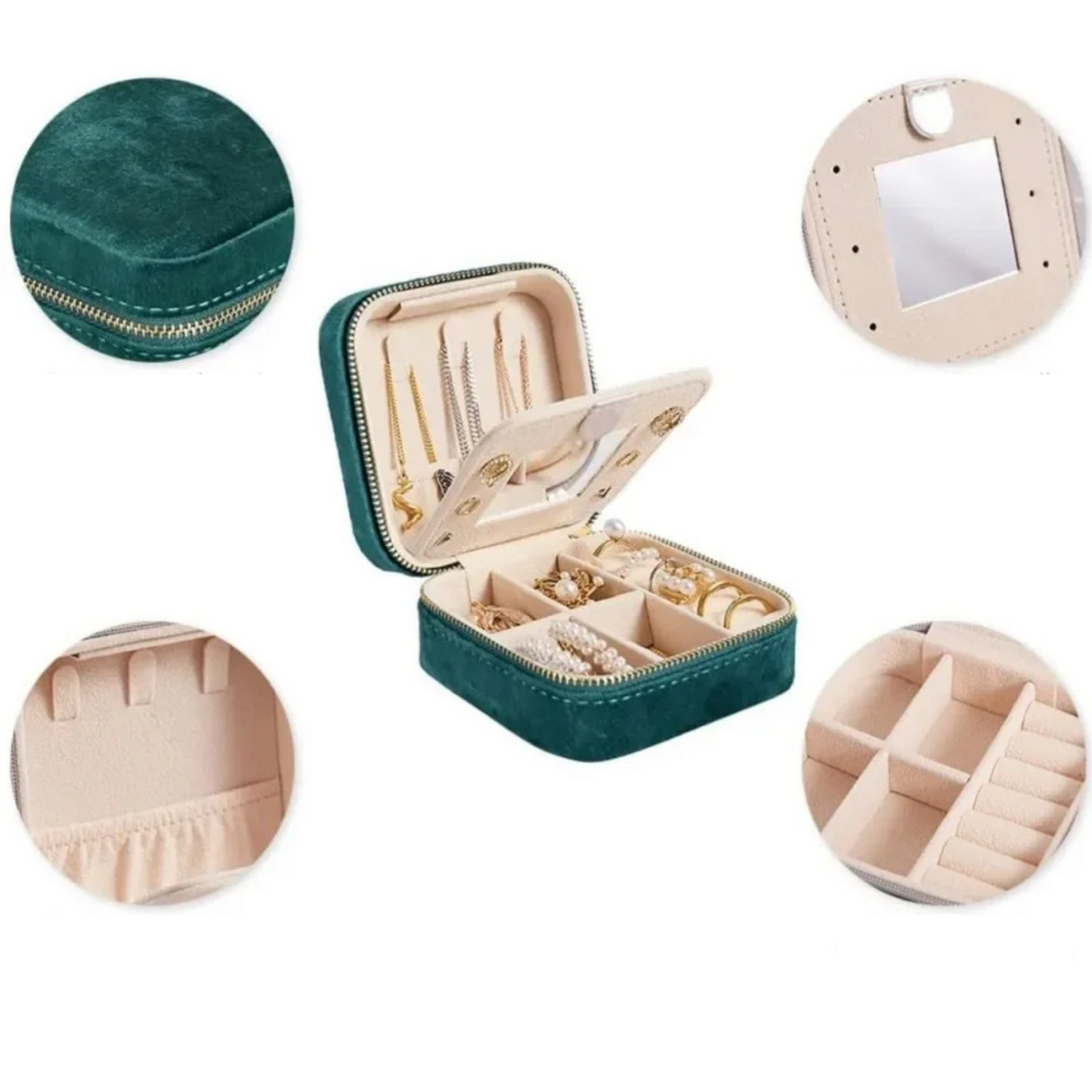 Boîte à bijoux en velours vert émeraude de poche