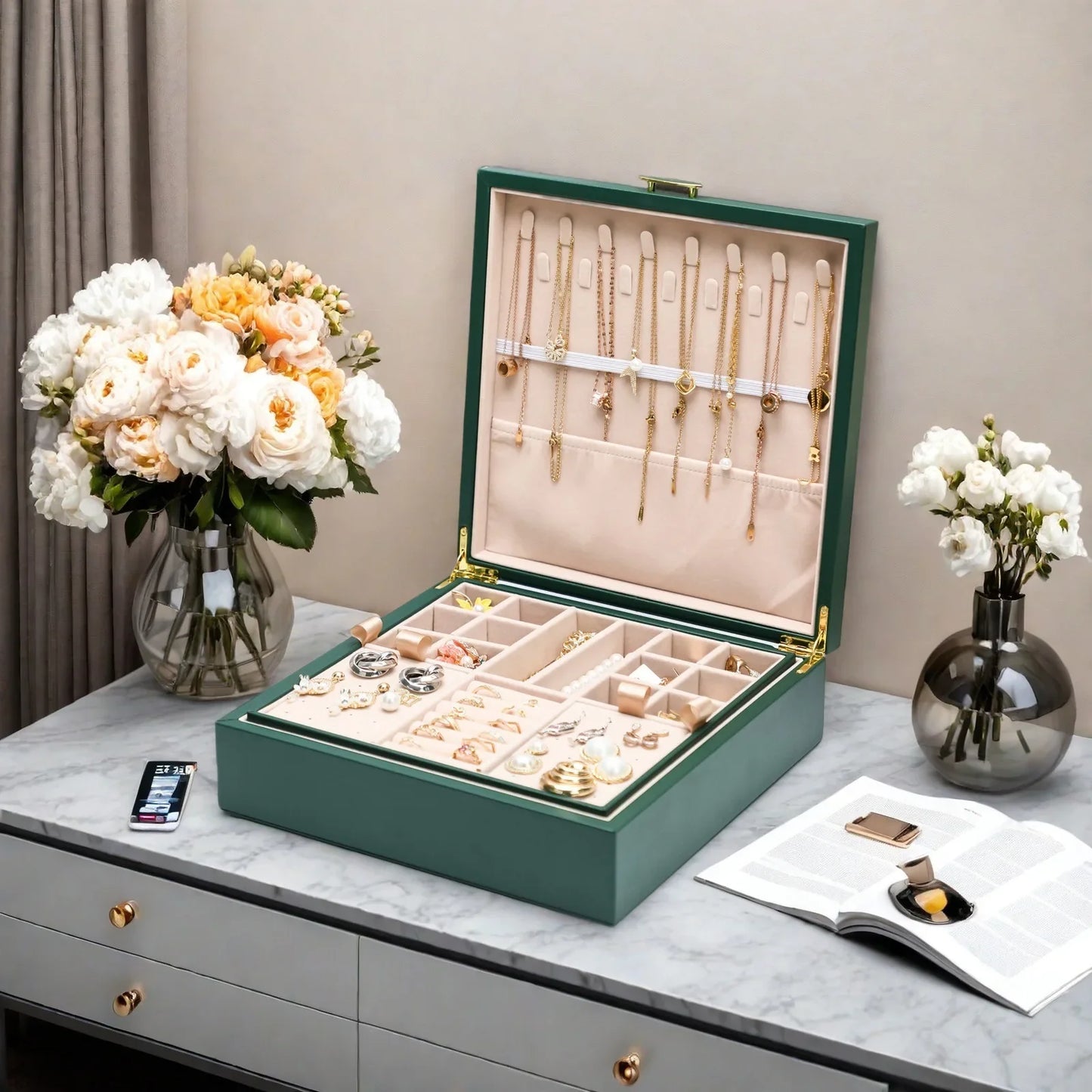 Boîte à bijoux rigide en cuir