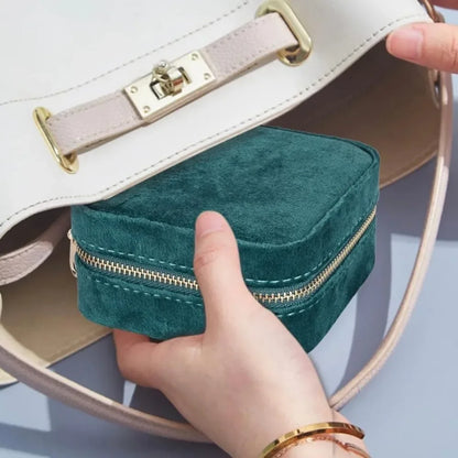Boîte à bijoux en velours vert émeraude de poche