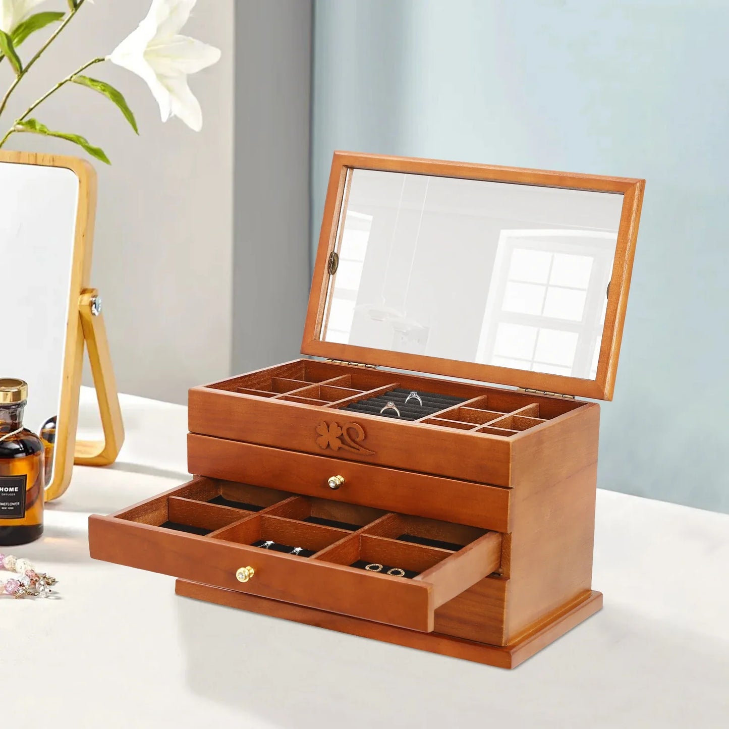 Boîte à bijoux en bois et velours