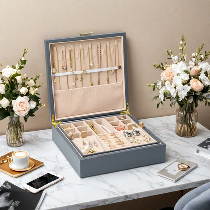 Boîte à bijoux rigide en cuir